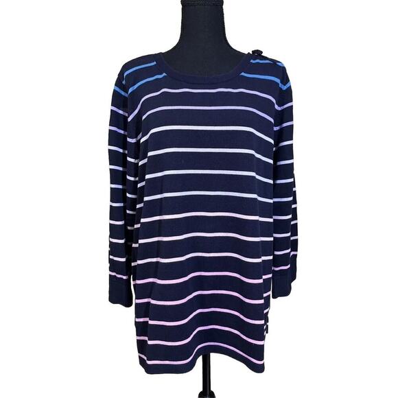 Talbots Navy Blue Striped Knit Sweater Plus Size 3X Casual Career Classic. - Picture 1 of 12